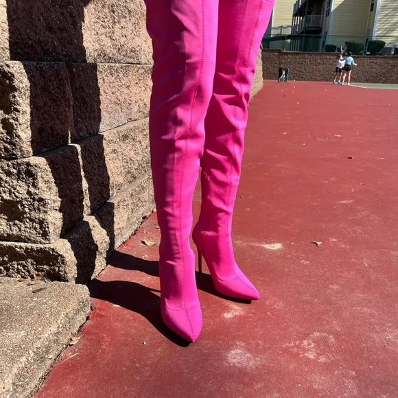 NWT ANN MICHELLE Vibrant " Hibiscus Pink Over the Knee Boots Size 9 Fits L 8 - Picture 8 of 10